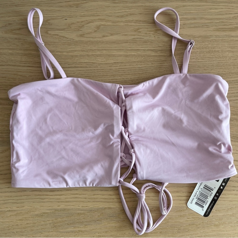 Dippin daisy Bikini Set lilac lace up top cheeky high rise bottoms XL cute solid - Picture 2 of 10